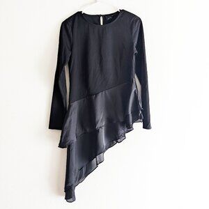 Long Sleeve Asymmetric Hem Detail Top in Black
